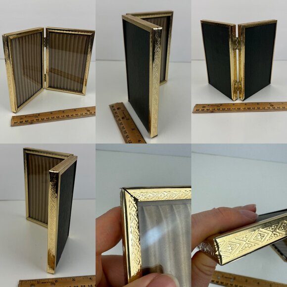 Vtg Lot Tabletop Gold Metal Picture Photo Frames BiFold Hinged Easel Back READ - Picture 7 of 11